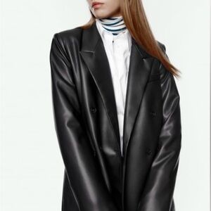 NWT Black Faux Leather Double-Breasted Women's Blazer